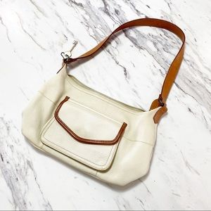 Fossil Cream/Tan Leather Classic Shoulder Bag